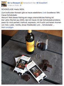 Wein Schokolade Lindt Excellence BJR Le Bouquet Lafon Rochet Chateau Grand Cru Bordeaux