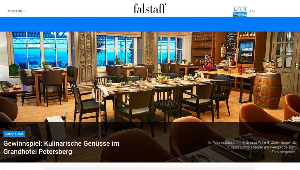 Falstaff BJR Le Bouquet Björn Bittner Steigenberger Grandhotel Petersberg Bonn Königswinter Bundesregierung PR Presse Magazin Gewinnspiel Kulinarik Weinprobe Weinrestaurant Weinbar
